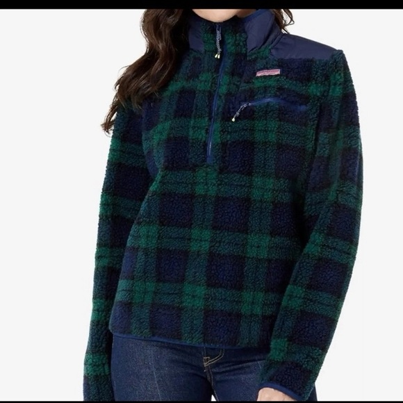 NWT Vineyard Vines blackwatch sherpa jacquard plaid tartan fleece half zip - Picture 10 of 10